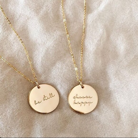 "Courage" Self-Love Mantra Boho/Indie Gold/Silver Minimal Circle Disc Necklace - Picture 5 of 12